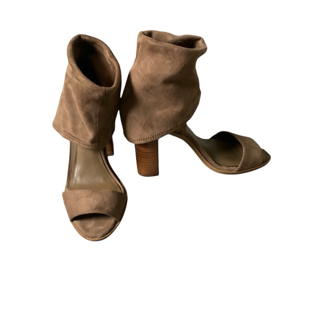 Women's Tan Suede Open-Toe Heels